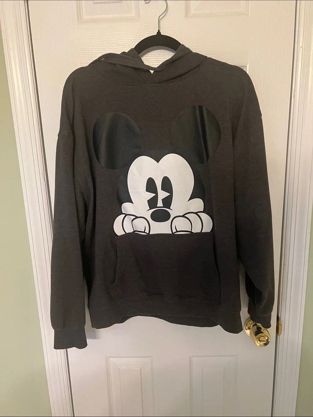 Charcoal Gray Peeking Mouse Graphic Hooded Sweatshirt size XL